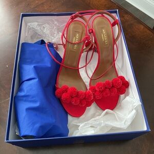 Aquazzura Red Pom Pom Heels